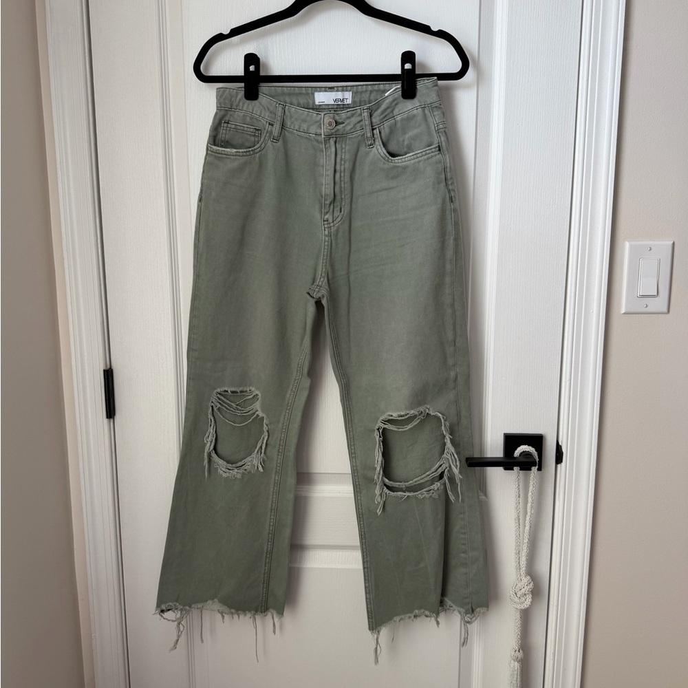 VERVET BY FLYING MONKEY Olive Distressed Flare Jeans